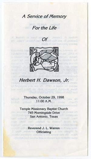 Primary view of object titled '[Funeral Program for Herbert H. Dawson, Jr., October 29, 1998]'.