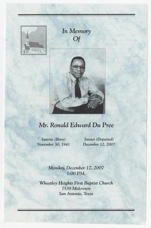 Primary view of object titled '[Funeral Program for Ronald Edward Du Pree, December 17, 2007]'.