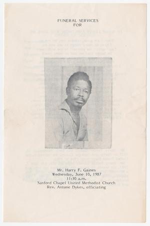 Primary view of object titled '[Funeral Program for Harry F. Gaines, June 10, 1987]'.