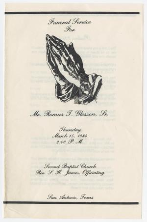 Primary view of object titled '[Funeral Program for Romus T. Glosson, Sr., March 15, 1984]'.