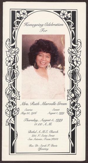 Primary view of object titled '[Funeral Program for Ruth Marvelle Green, August 5, 1999]'.