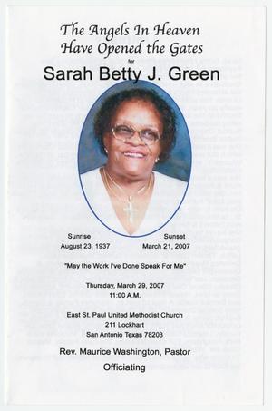 Primary view of object titled '[Funeral Program for Sarah Betty J. Green, March 29, 2007]'.