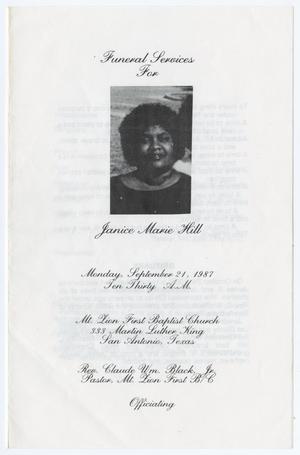 Primary view of object titled '[Funeral Program for Janice Marie Hill, September 21, 1987]'.