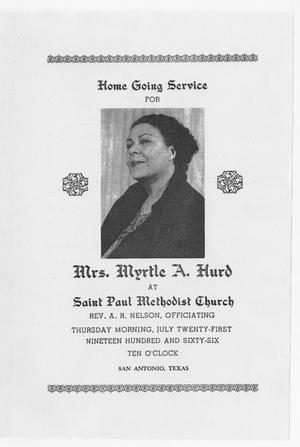 Primary view of object titled '[Funeral Program for Myrtle A. Hurd, July 21, 1966]'.