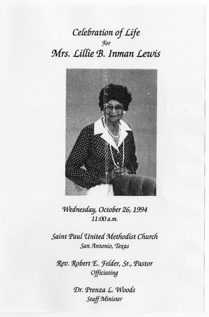 Primary view of object titled '[Funeral Program for Lillie B. Inman Lewis, October 26, 1994]'.