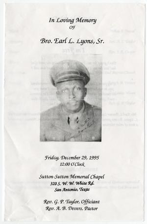 Primary view of object titled '[Funeral Program for Earl L. Lyons, Sr., December 29, 1995]'.