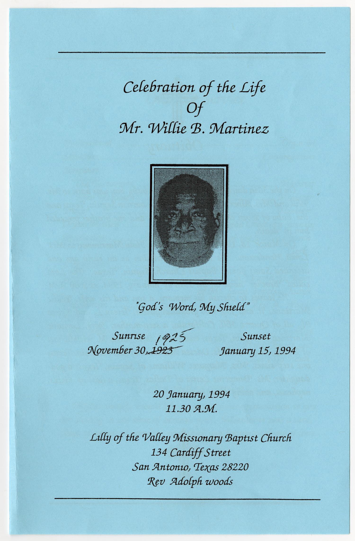 [Funeral Program for Willie B. Martinez, January 20, 1994]
                                                
                                                    [Sequence #]: 1 of 5
                                                