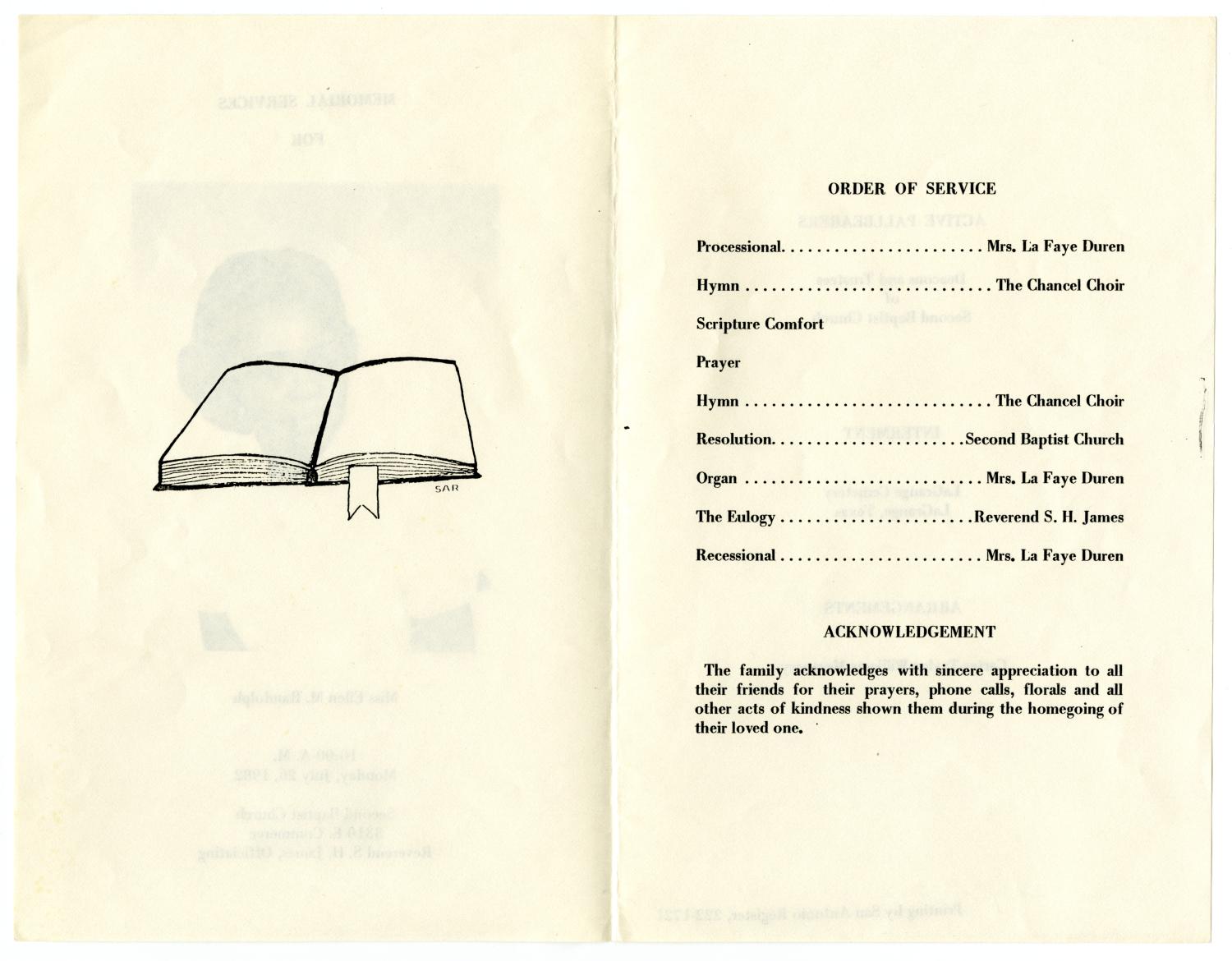 [Funeral Program for Ellen M. Randolph, July 26, 1982]
                                                
                                                    [Sequence #]: 2 of 3
                                                
