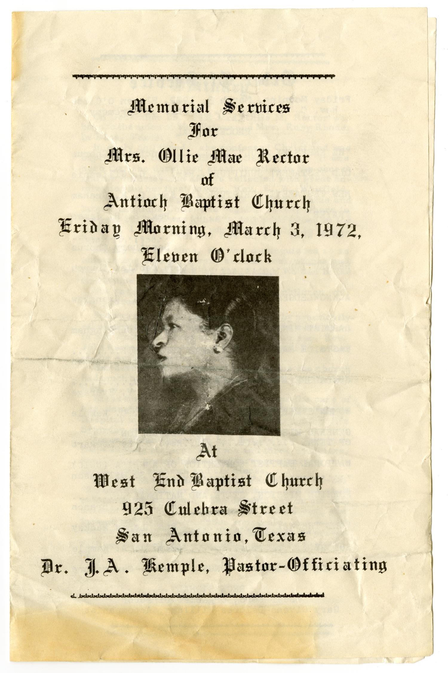 [Funeral Program for Ollie Mae Rector, March 3, 1972]
                                                
                                                    [Sequence #]: 1 of 3
                                                
