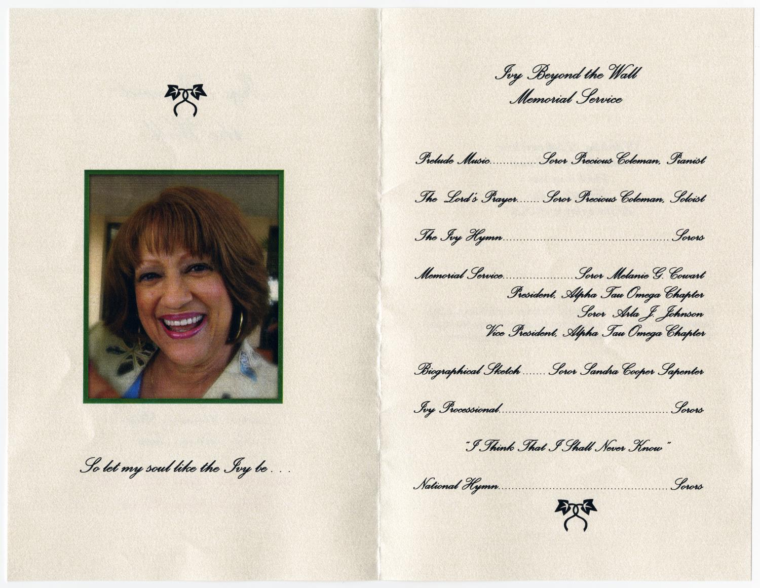 [Memorial Program for Jacqueline Spriggs Revis, July 11, 2011]
                                                
                                                    [Sequence #]: 2 of 5
                                                