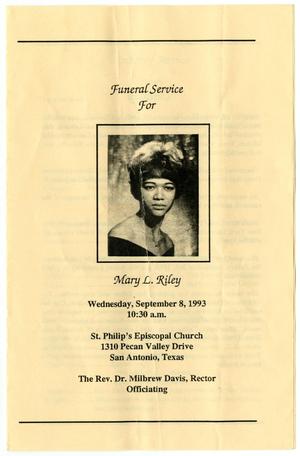 Primary view of object titled '[Funeral Program for Mary L. Riley, September 8, 1993]'.