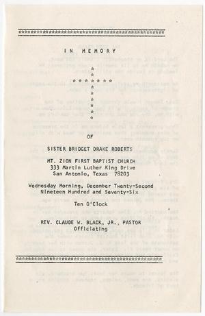 Primary view of object titled '[Funeral Program for Bridget Drake Roberts, December 22, 1976]'.