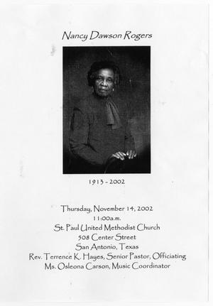 Primary view of object titled '[Funeral Program for Nancy Dawson Rogers, November 14, 2002]'.
