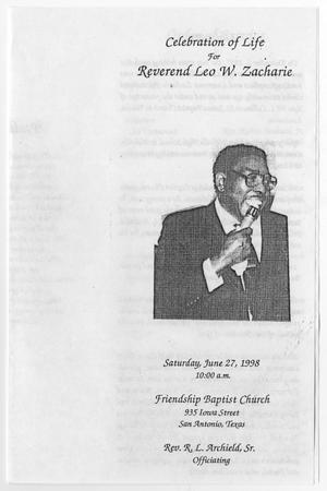 Primary view of object titled '[Funeral Program for Leo W. Zacharie, June 27, 1998]'.
