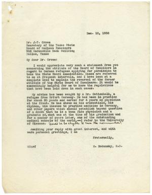 Primary view of object titled '[Letter from Meyer Bodansky to J. T. Crowe - December 1938]'.