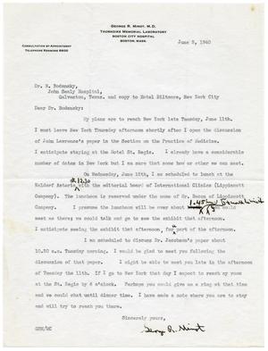 Primary view of object titled '[Letter from George R. Minot to Meyer Bodansky - June 3, 1940]'.