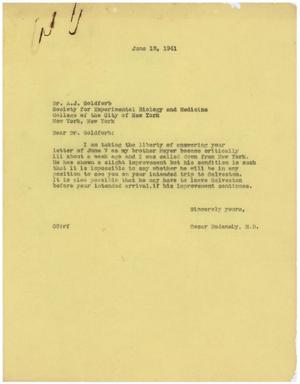 Primary view of object titled '[Correspondence between Oscar Bodansky, A. J. Goldforb, and Meyer Bodansky - May-June 1941]'.