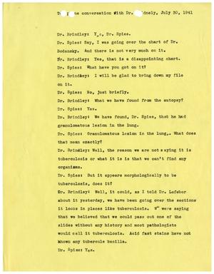 Primary view of object titled 'Telephone Conversation between Dr. Spies and Dr. Brindley, July 30, 1941'.