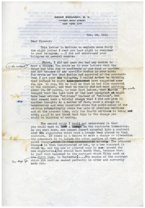 Primary view of object titled '[Letter from Oscar Bodansky to Eleanor Bodansky - November 25, 1941]'.