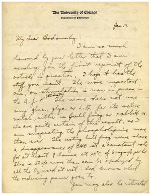 Primary view of object titled '[Letter to Dr. Meyer Bodansky - January 13, 1930]'.