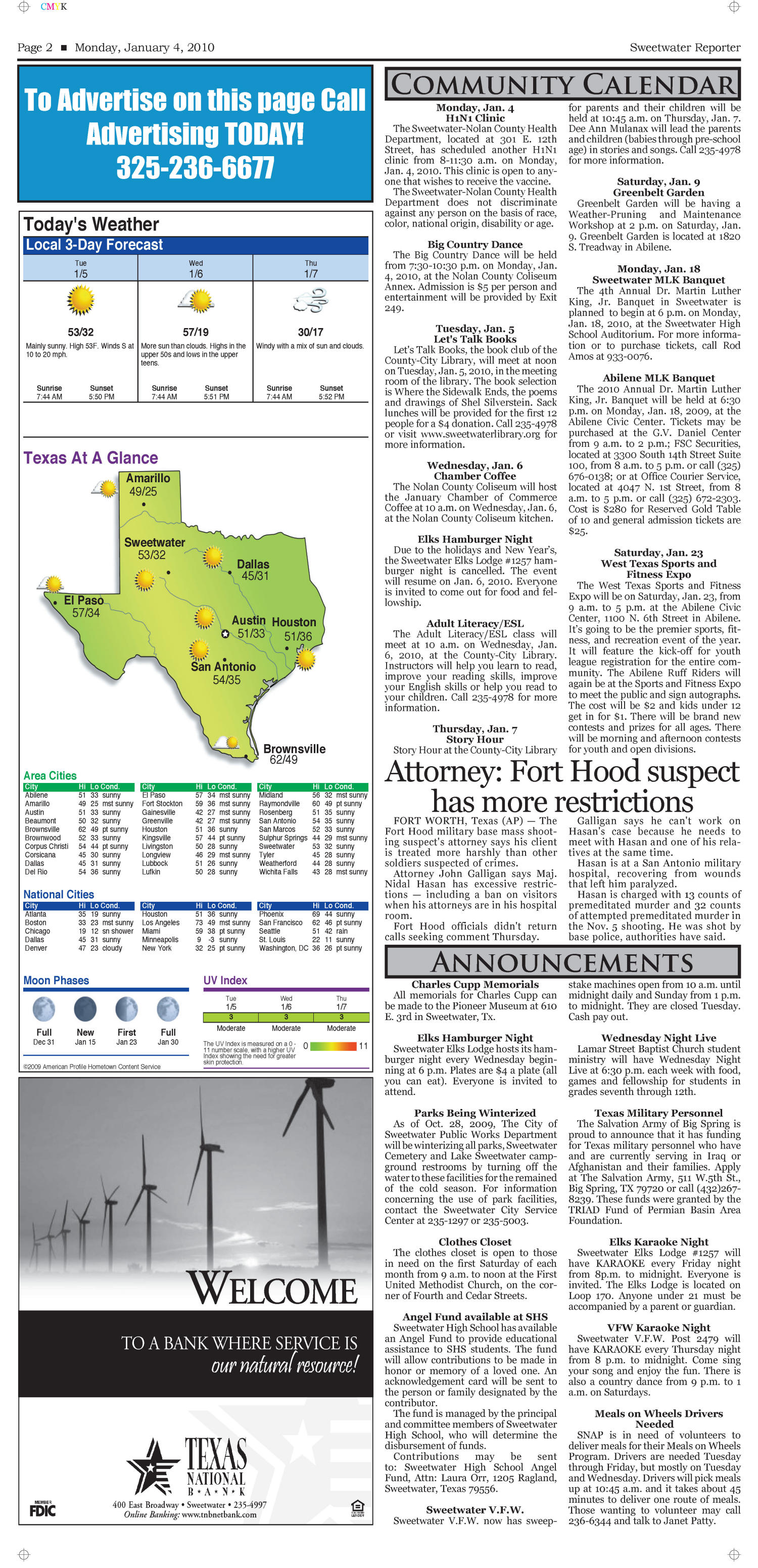Sweetwater Reporter (Sweetwater, Tex.), Vol. 112, No. 042, Ed. 1 Monday, January 4, 2010
                                                
                                                    [Sequence #]: 2 of 10
                                                