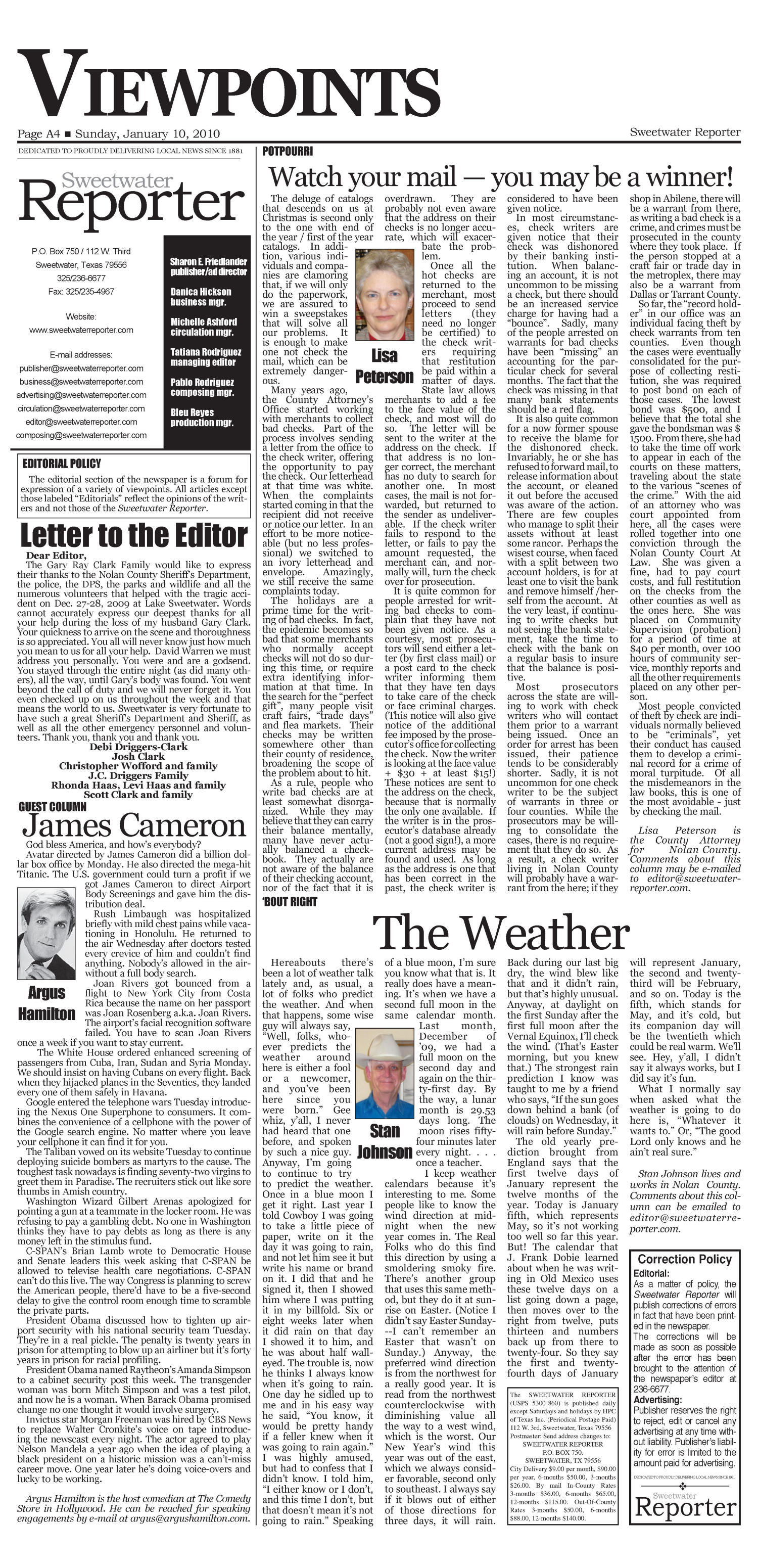 Sweetwater Reporter (Sweetwater, Tex.), Vol. 112, No. 047, Ed. 1 Sunday, January 10, 2010
                                                
                                                    [Sequence #]: 4 of 16
                                                
