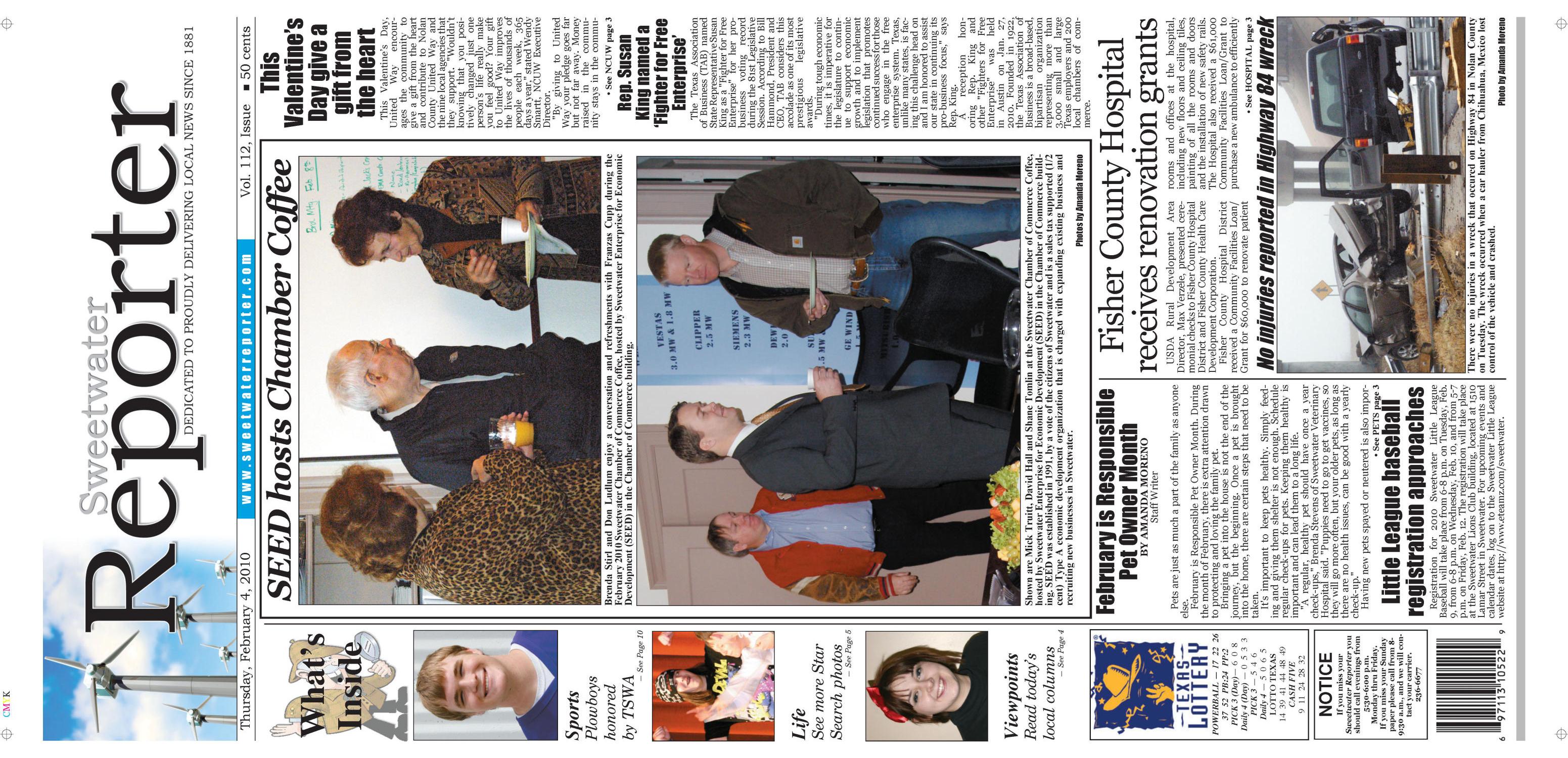 Sweetwater Reporter (Sweetwater, Tex.), Vol. 112, No. [069], Ed. 1 Thursday, February 4, 2010
                                                
                                                    [Sequence #]: 1 of 10
                                                