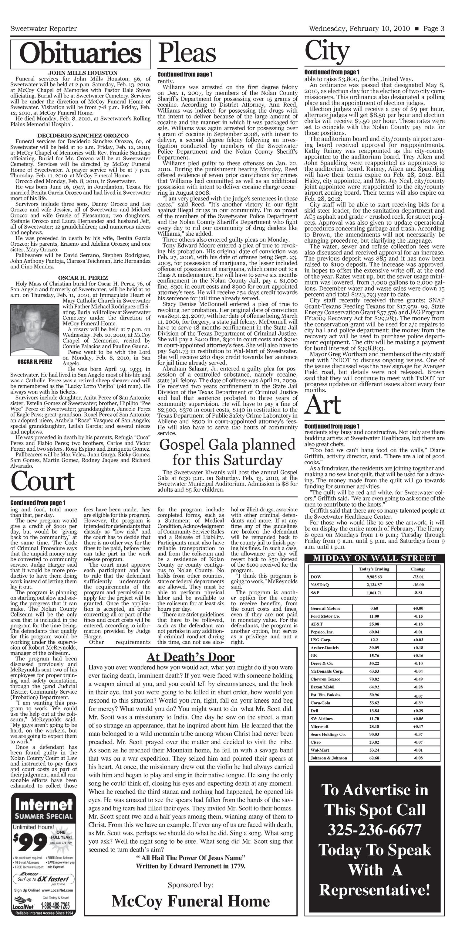 Sweetwater Reporter (Sweetwater, Tex.), Vol. 112, No. 074, Ed. 1 Wednesday, February 10, 2010
                                                
                                                    [Sequence #]: 3 of 12
                                                