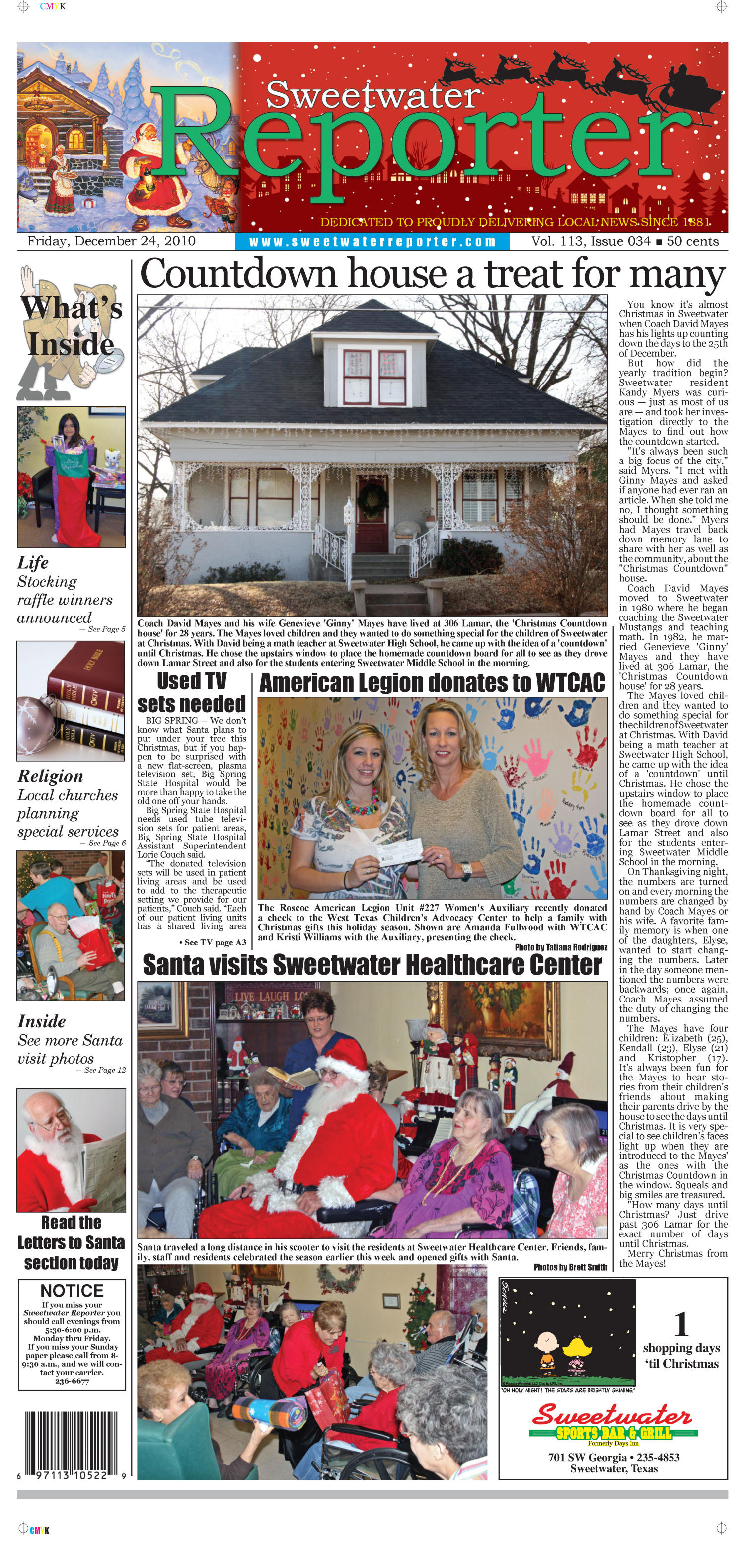 Sweetwater Reporter (Sweetwater, Tex.), Vol. 113, No. 034, Ed. 1 Friday, December 24, 2010
                                                
                                                    [Sequence #]: 1 of 14
                                                