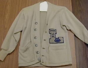 Primary view of object titled 'Junior high sweater belonged to George Harper in 1963 under Coach Ross'.