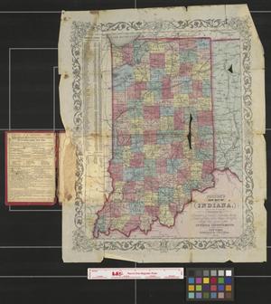 Primary view of object titled 'Colton's new map of Indiana : (reduced from his large map) exhibiting the boundaries of counties, township surveys, location of cities, towns, villages, post offices, canals, railroads & other internal improvements.'.