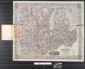Primary view of object titled 'Guide through Ohio, Michigan, Indiana, Illinois, Missouri, Wisconsin & Iowa : showing the township lines of the United States Survey, location of cities, towns, villages, post hamlets, canals, rail and stage roads.'.