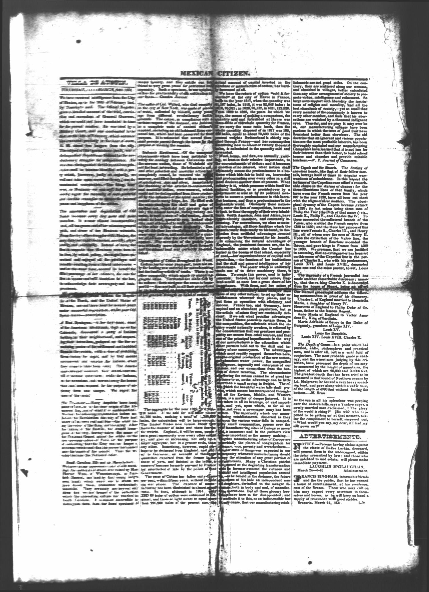 Mexican Citizen (Austin, Tex.), Vol. 1, No. 6, Ed. 1 Thursday, March 24, 1831
                                                
                                                    [Sequence #]: 3 of 4
                                                
