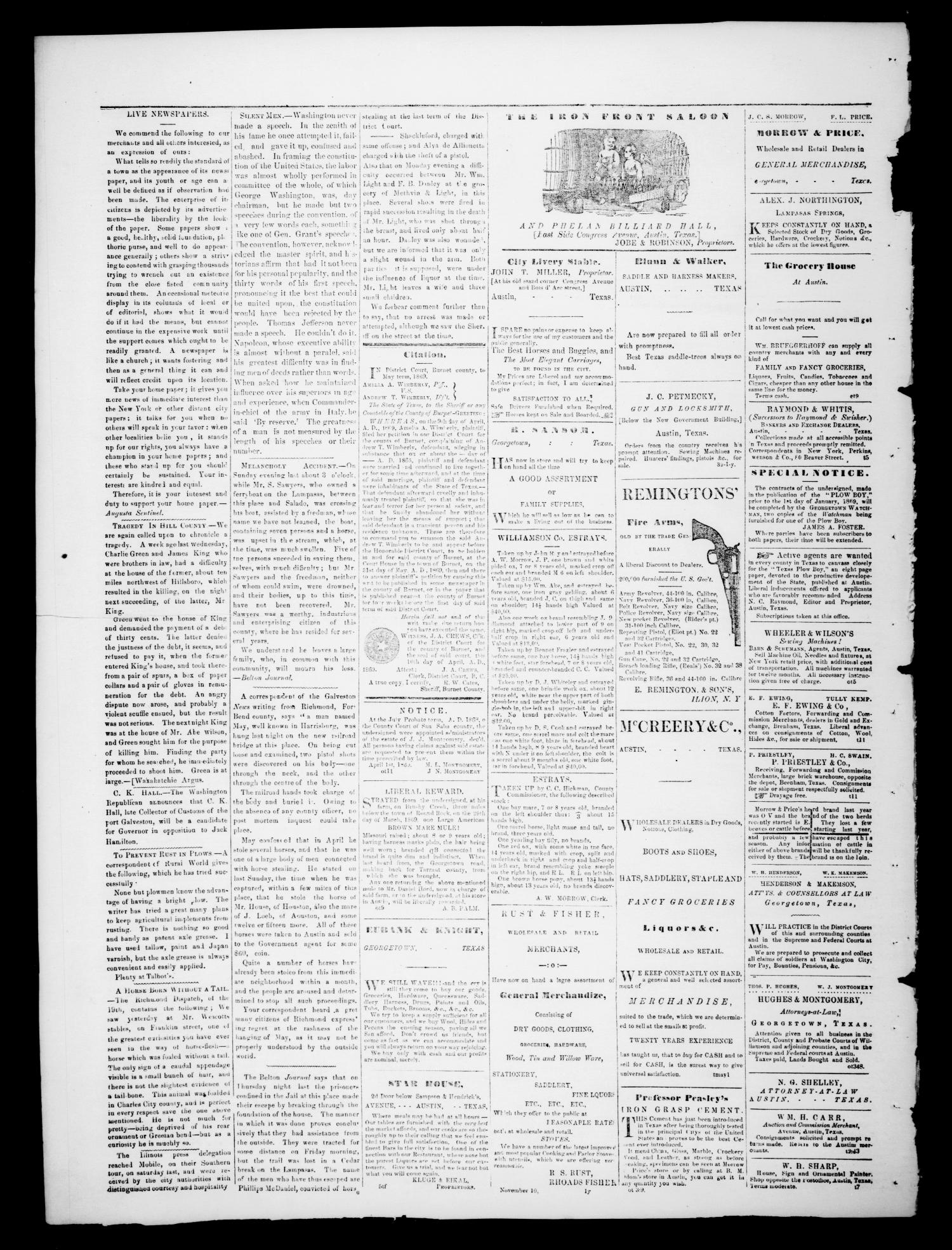 Georgetown Watchman (Georgetown, Tex.), Vol. 3, No. 10, Ed. 1 Saturday, May 8, 1869
                                                
                                                    [Sequence #]: 2 of 4
                                                