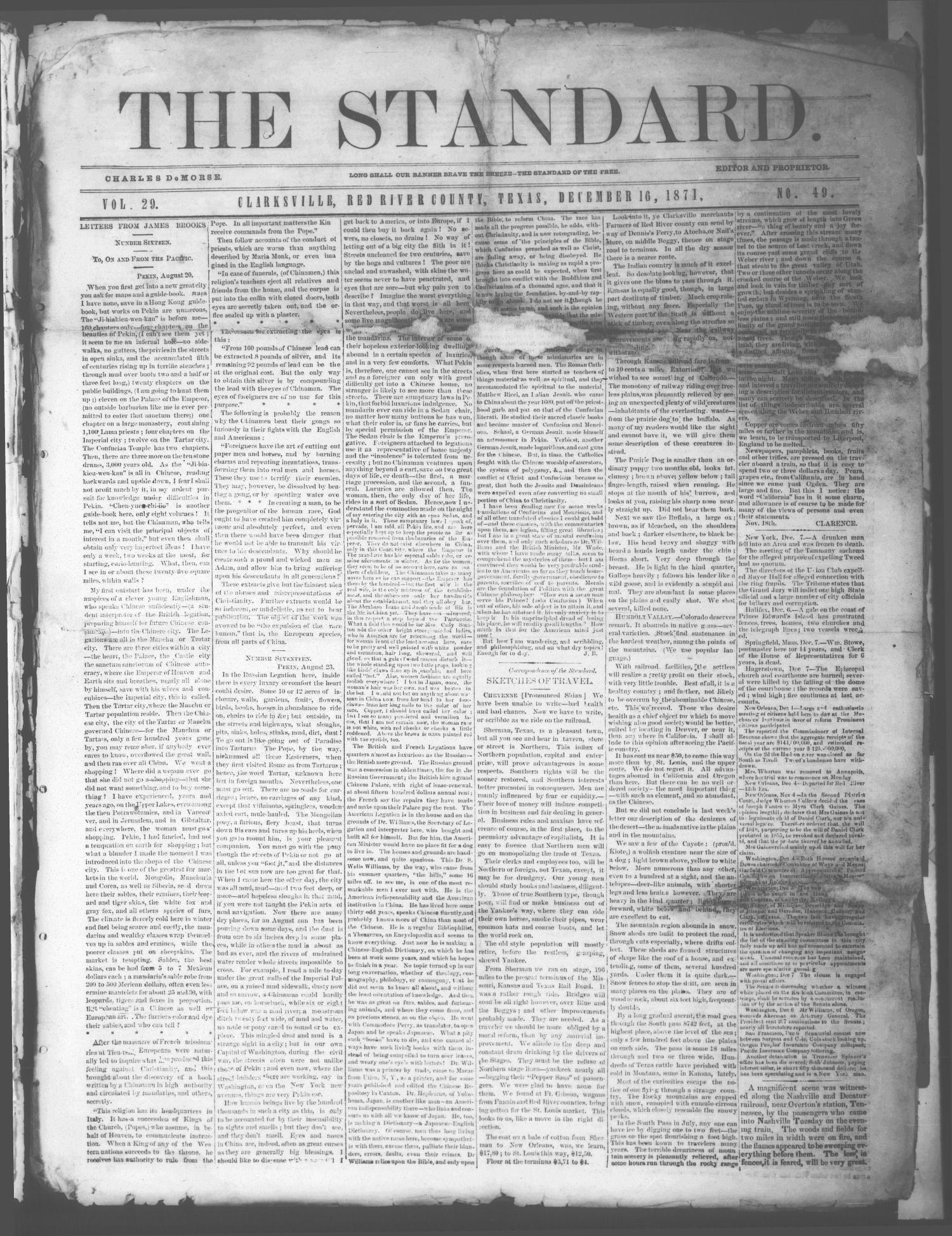 The Standard. (Clarksville, Tex.), Vol. 29, No. 49, Ed. 1 Saturday, December 16, 1871
                                                
                                                    [Sequence #]: 1 of 4
                                                