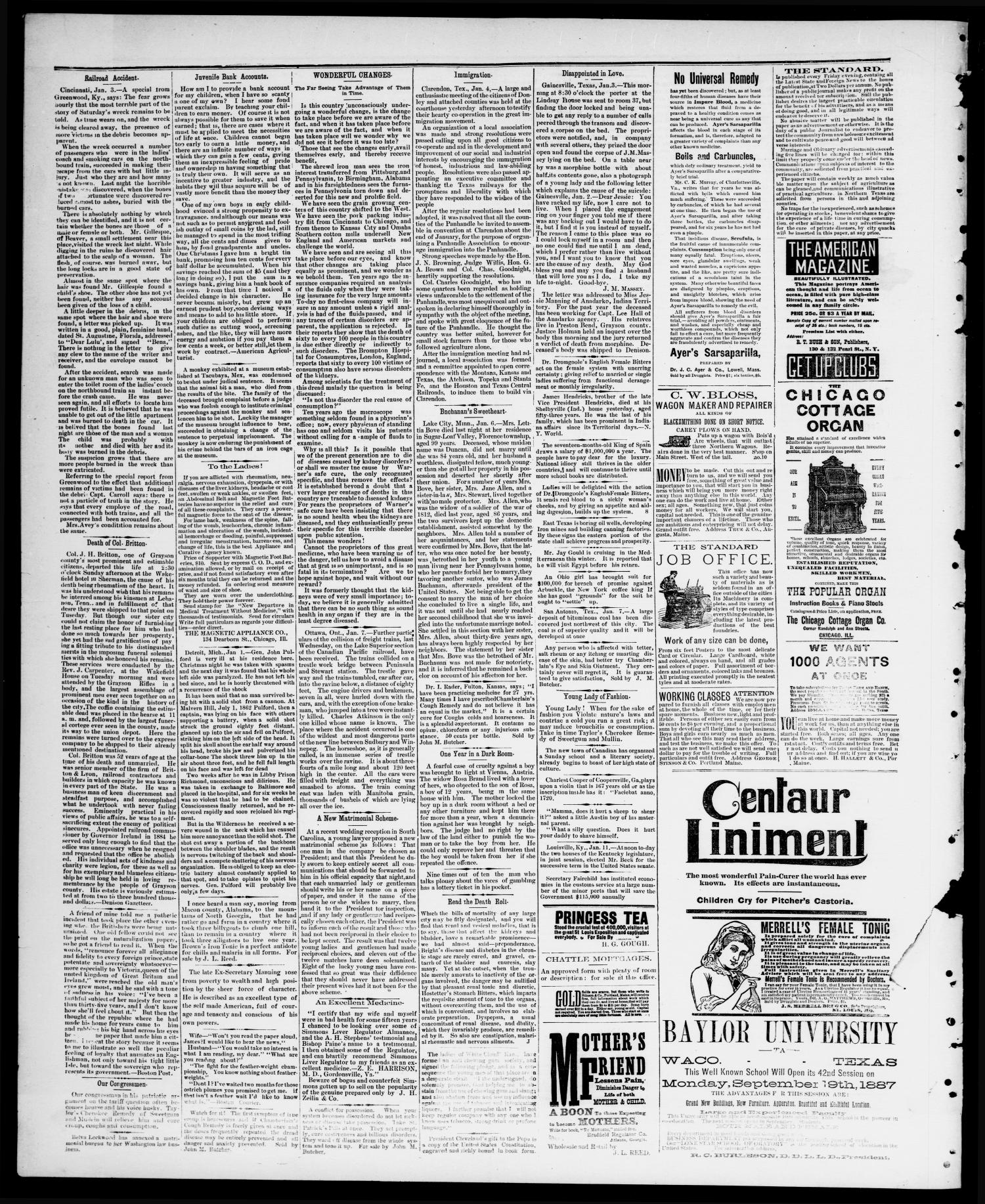 The Standard (Clarksville, Tex.), Vol. 9, No. 8, Ed. 1 Thursday, January 19, 1888
                                                
                                                    [Sequence #]: 4 of 4
                                                