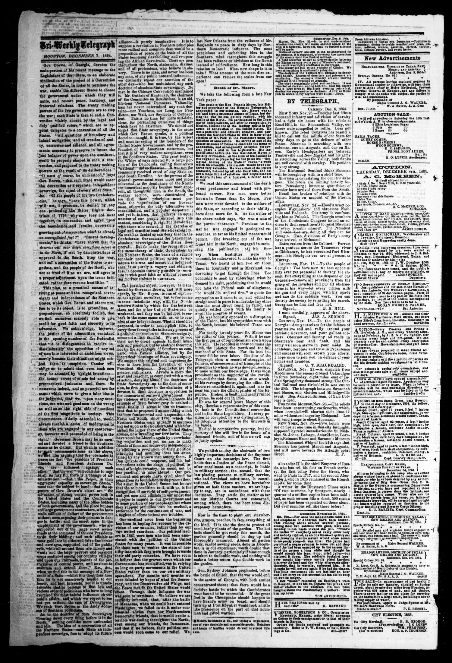 The Houston Tri-Weekly Telegraph (Houston, Tex.), Vol. 30, No. 179, Ed. 1 Wednesday, December 7, 1864
                                                
                                                    [Sequence #]: 4 of 4
                                                