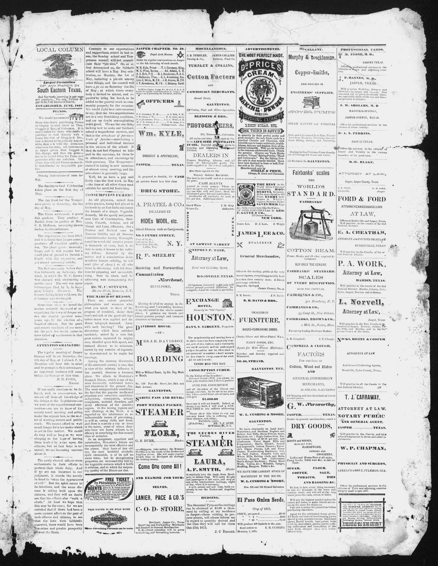 The Jasper Weekly News-Boy (Jasper, Tex.), Vol. 12, No. 42, Ed. 1 Thursday, April 27, 1876
                                                
                                                    [Sequence #]: 3 of 4
                                                