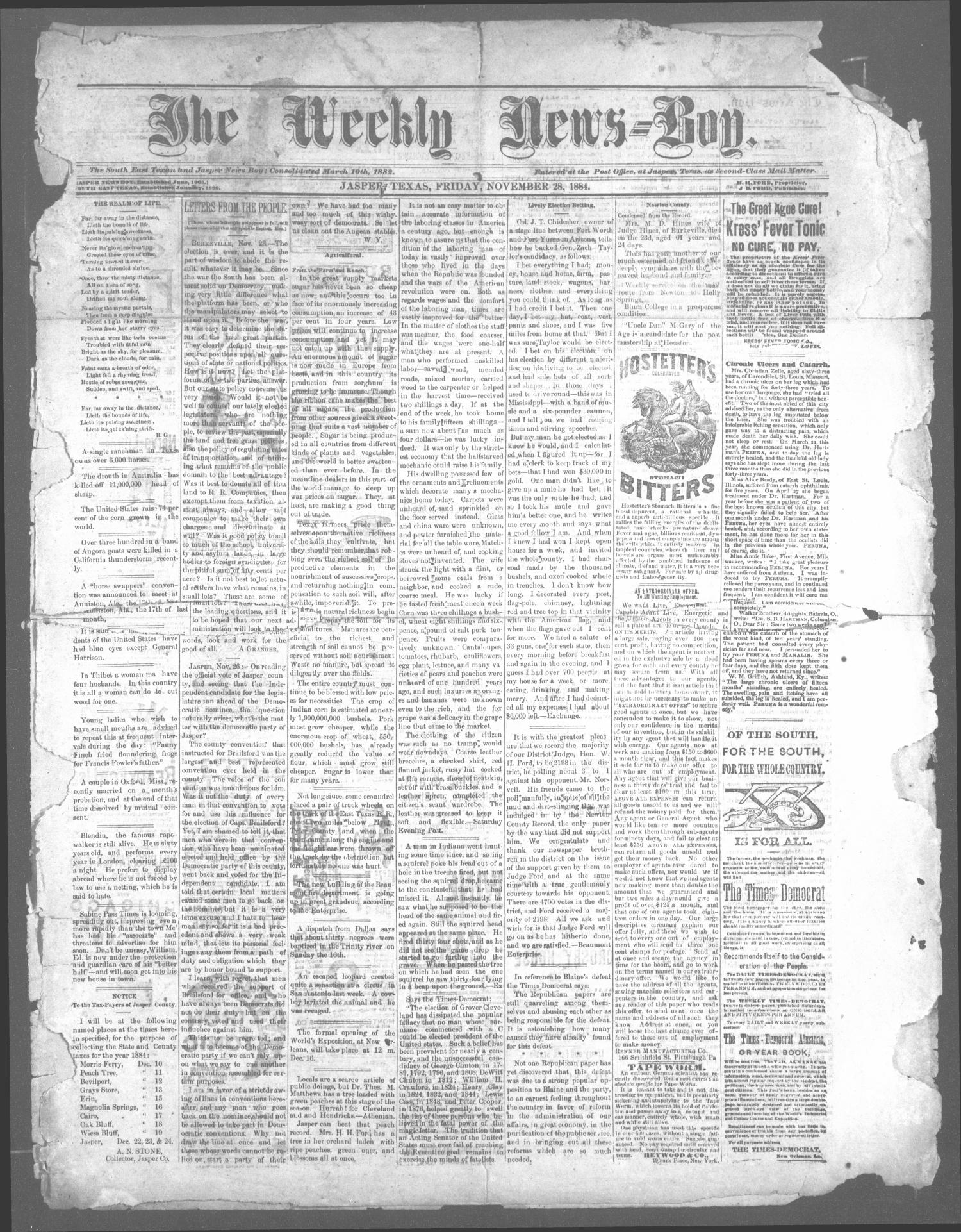 The Weekly News=Boy, Ed. 1 Friday, November 28, 1884
                                                
                                                    [Sequence #]: 1 of 2
                                                
