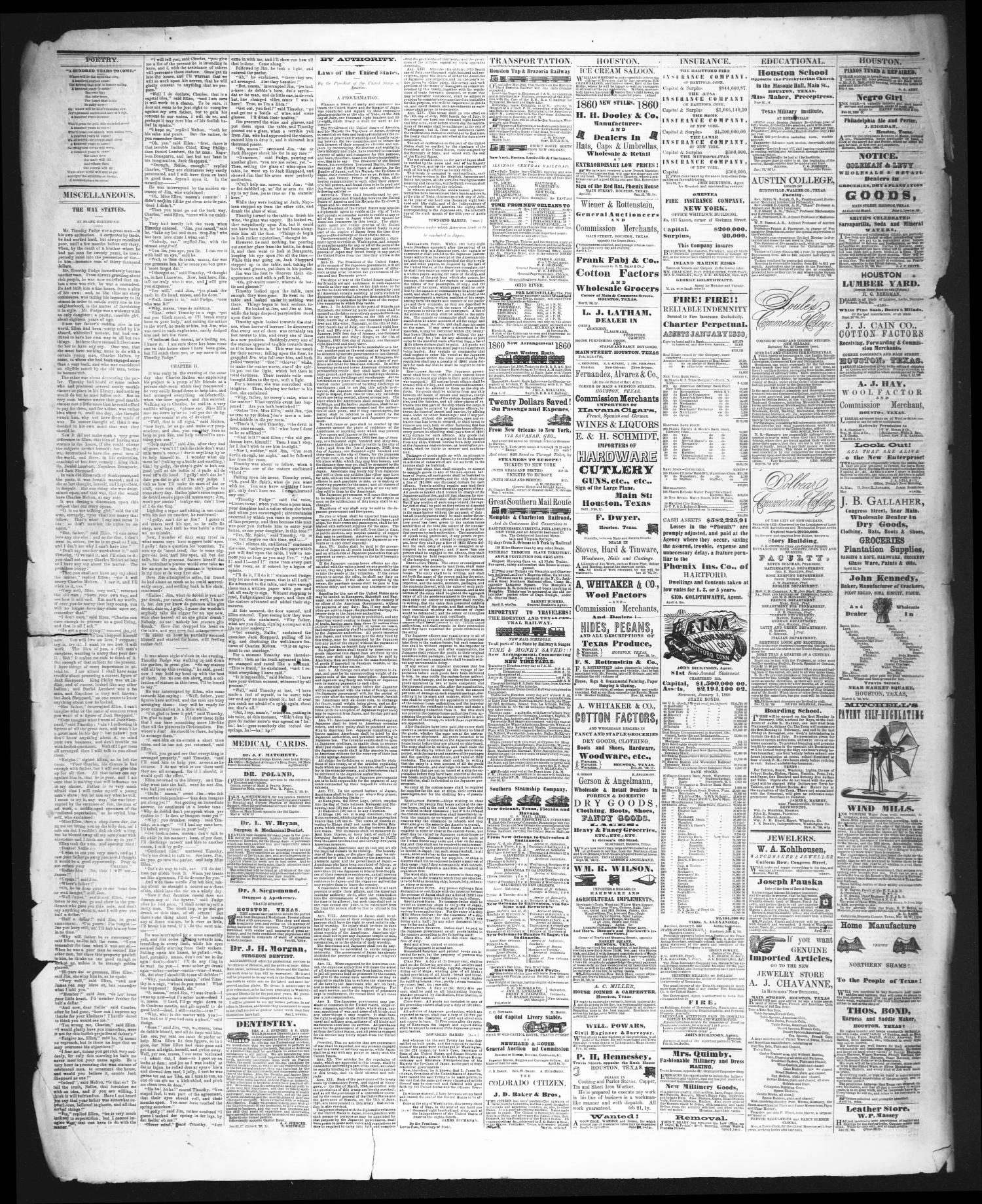 The Weekly Telegraph (Houston, Tex.), Vol. 26, No. 16, Ed. 1 Tuesday, July 3, 1860
                                                
                                                    [Sequence #]: 4 of 4
                                                
