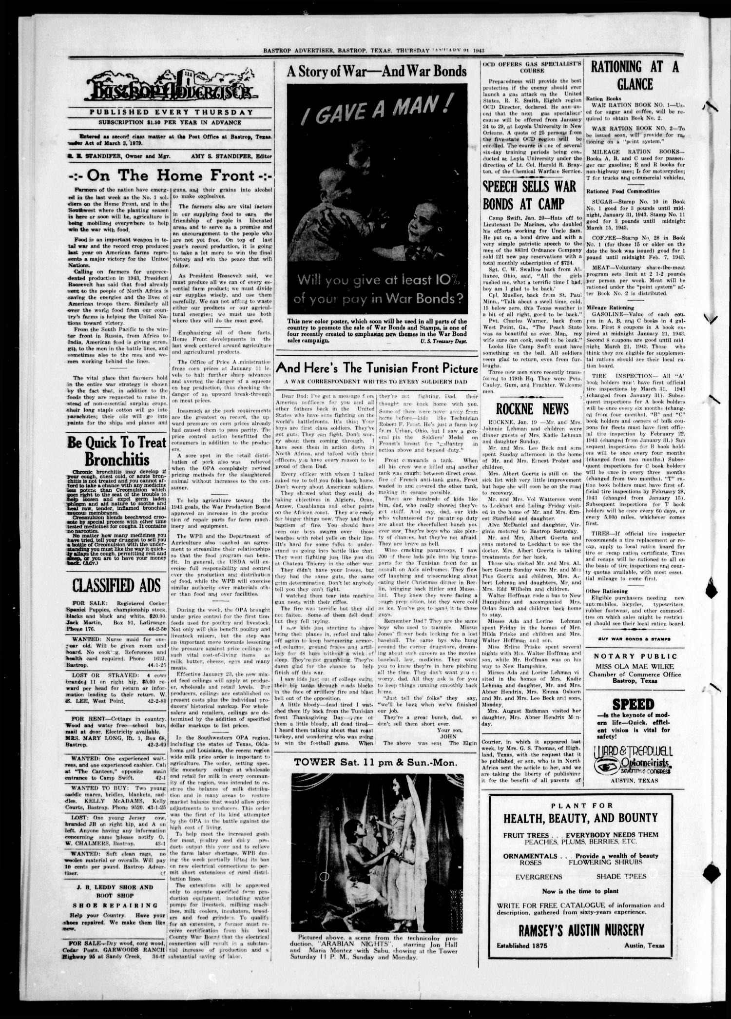 Bastrop Advertiser (Bastrop, Tex.), Vol. 89, No. 44, Ed. 1 Thursday, January 21, 1943
                                                
                                                    [Sequence #]: 4 of 8
                                                