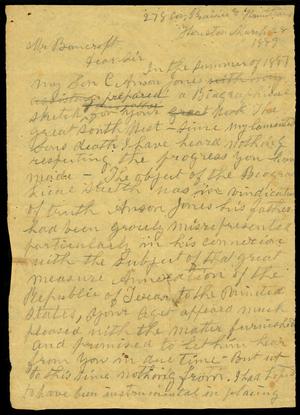 Primary view of object titled 'Letter draft (partial) to Mr. Bancroft, 28 March 1889'.