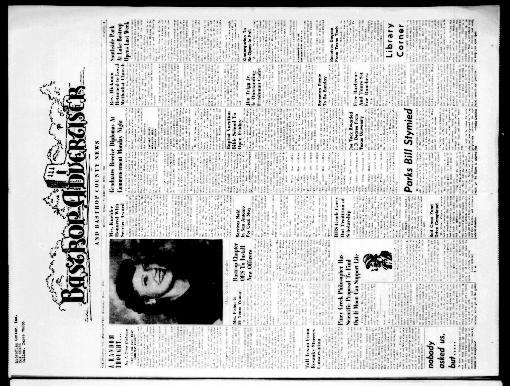 Bastrop Advertiser and Bastrop County News (Bastrop, Tex.), Vol. 116, No. 14, Ed. 1 Thursday, June 5, 1969
                                                
                                                    [Sequence #]: 1 of 8
                                                