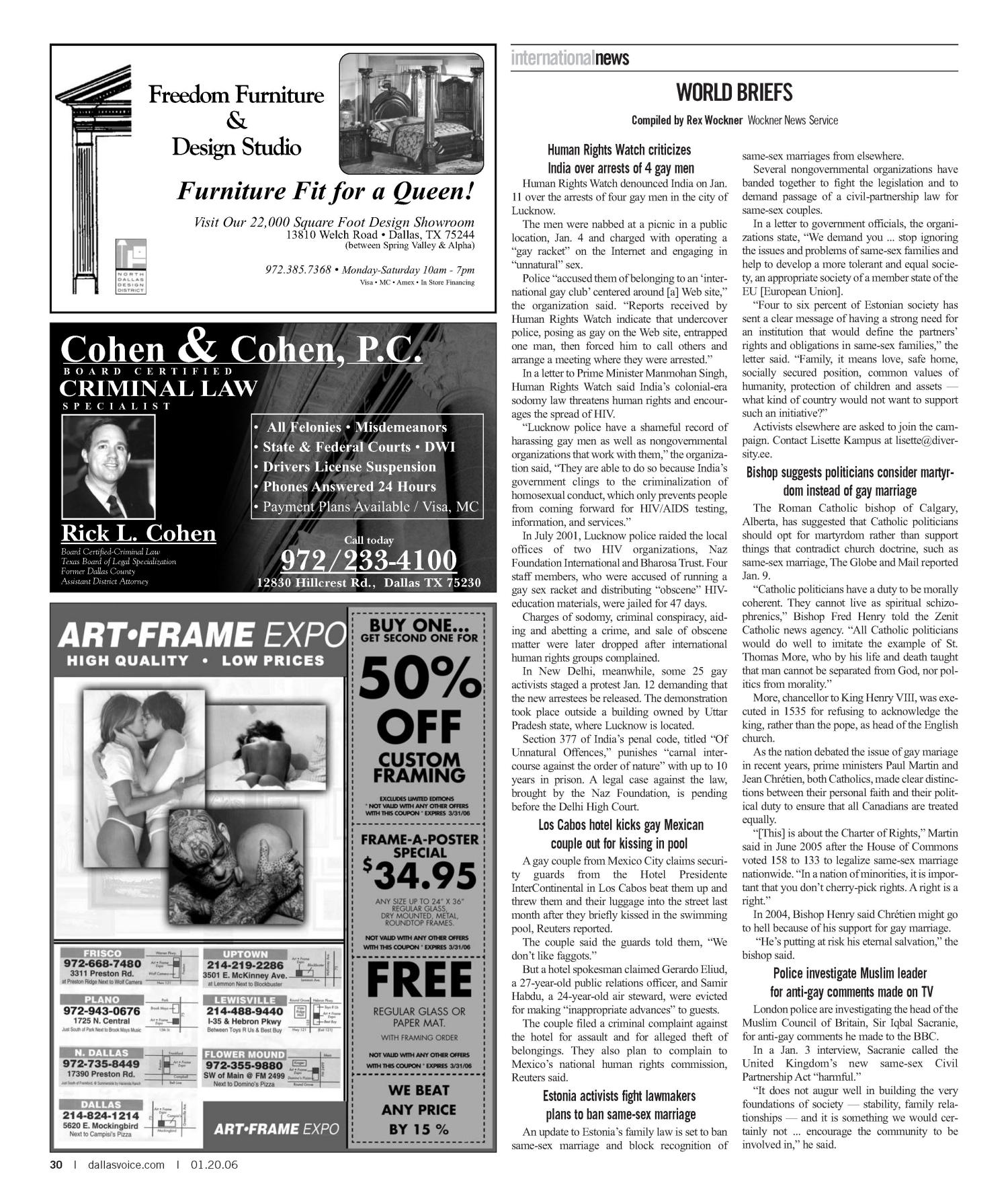 Dallas Voice (Dallas, Tex.), Vol. 22, No. 36, Ed. 1 Friday, January 20, 2006
                                                
                                                    [Sequence #]: 30 of 68
                                                