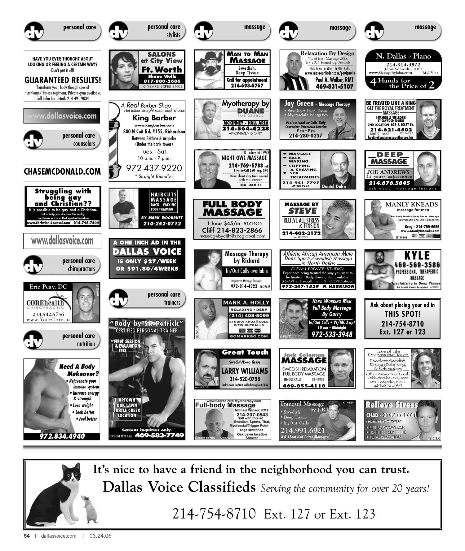 Dallas Voice (Dallas, Tex.), Vol. 22, No. 45, Ed. 1 Friday, March 24, 2006
                                                
                                                    [Sequence #]: 54 of 56
                                                