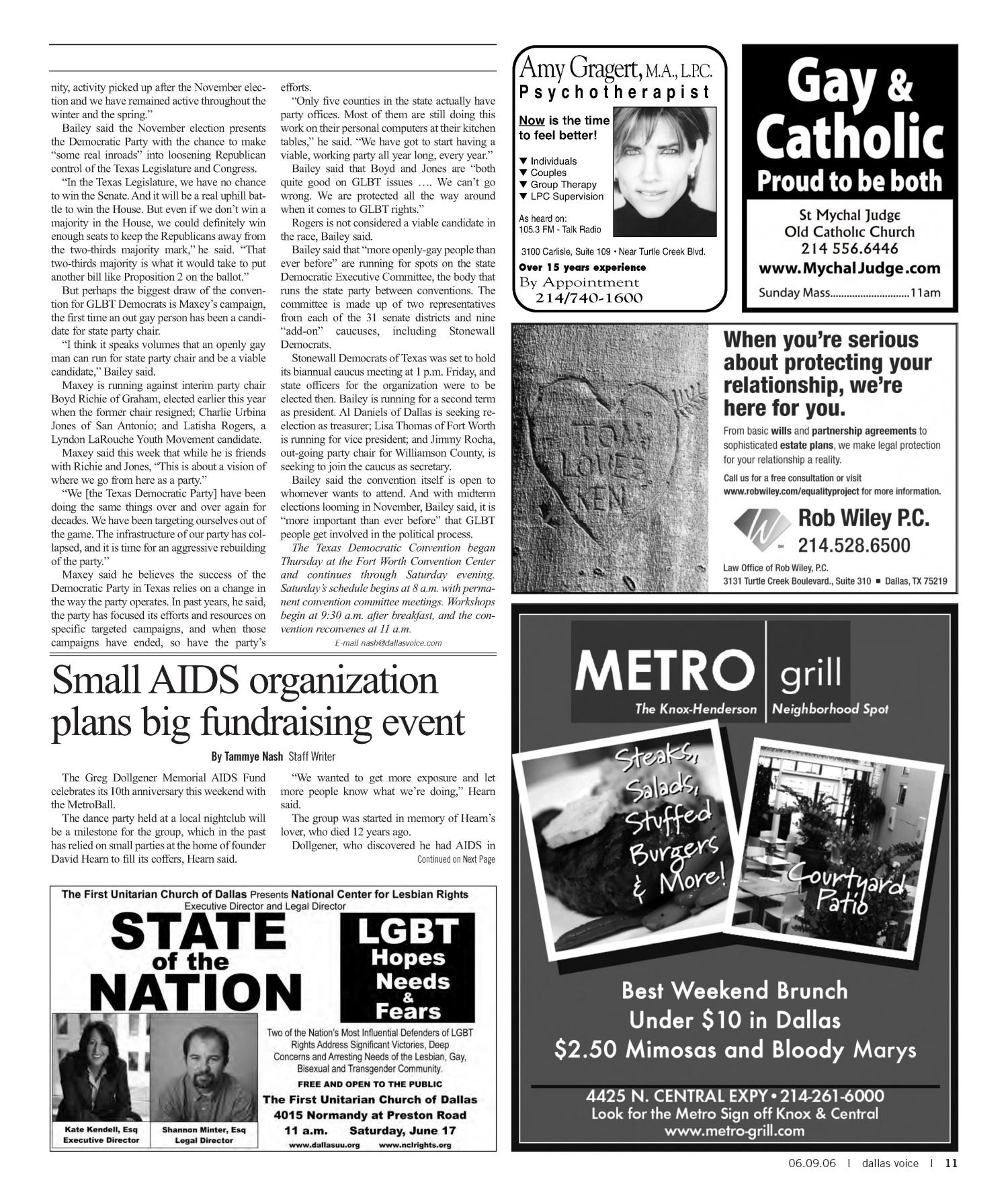 Dallas Voice (Dallas, Tex.), Vol. 23, No. 04, Ed. 1 Friday, June 9, 2006
                                                
                                                    [Sequence #]: 11 of 60
                                                