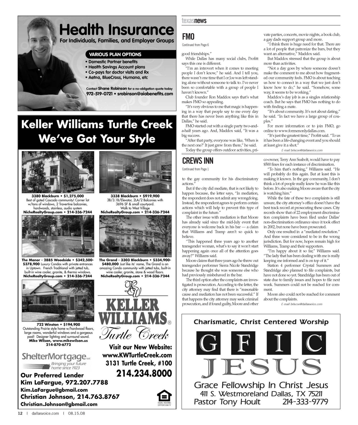 Dallas Voice (Dallas, Tex.), Vol. 25, No. 13, Ed. 1 Friday, August 15, 2008
                                                
                                                    [Sequence #]: 12 of 60
                                                