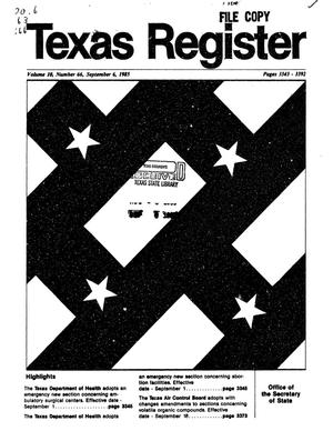 Primary view of object titled 'Texas Register, Volume 10, Number 66, Pages 3343-3392, September 6, 1985'.