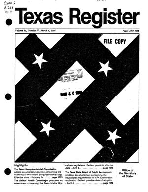 Primary view of object titled 'Texas Register, Volume 11, Number 17, Pages 1067-1096, March 4, 1986'.