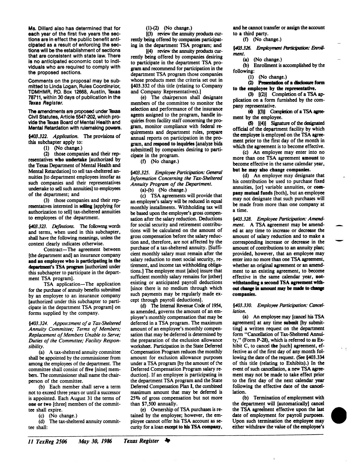 Texas Register, Volume 11, Number 41, Pages 2491-2534, May 30, 1986
                                                
                                                    2506
                                                
